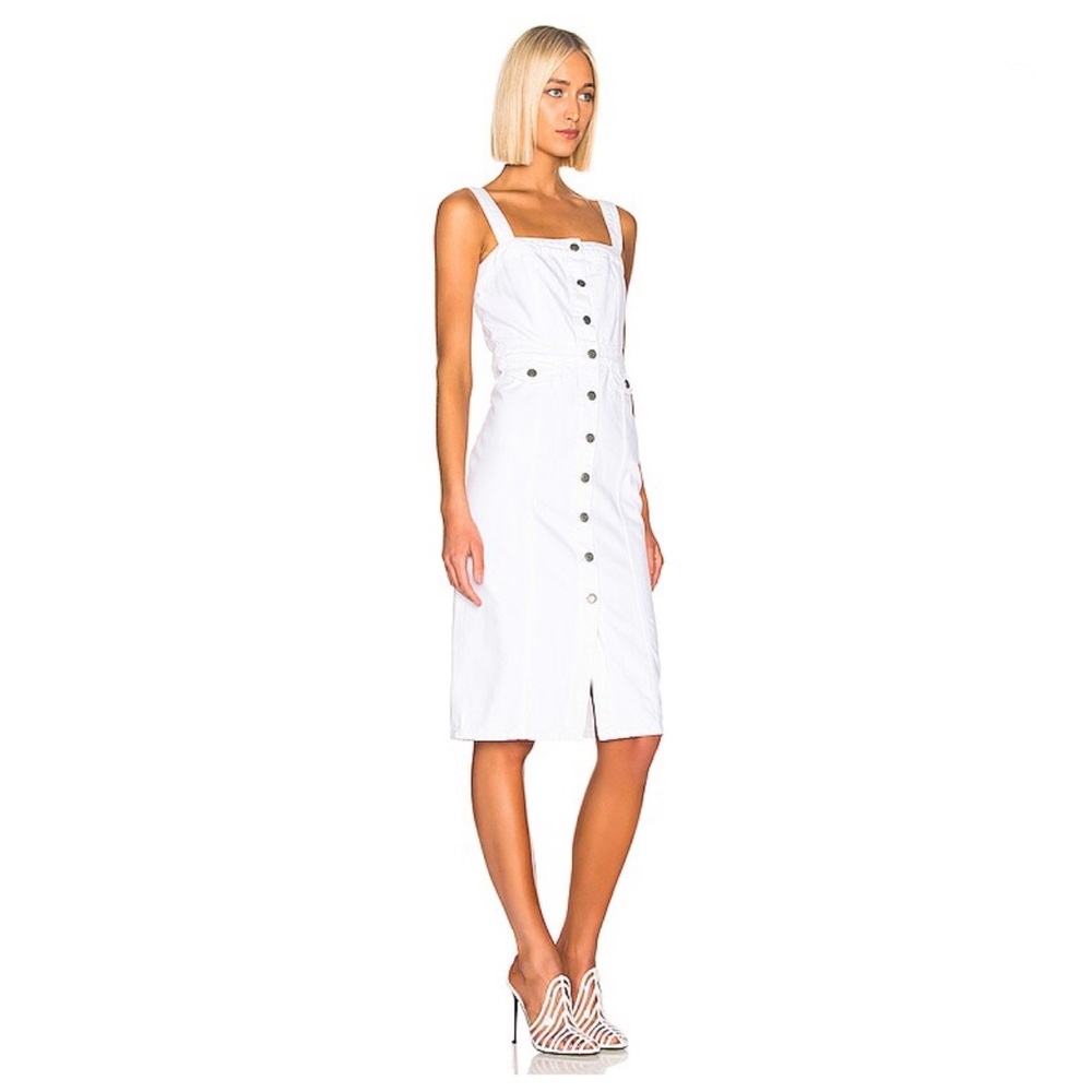 GRLFRND White Button Down Sleeveless Denim Overall Midi Petra Dress Size S NWT
